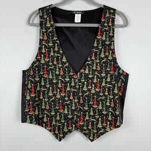 Vtg 111 Main Womens Christmas Tree Vest Large Reindeer Holiday Button Up Festive